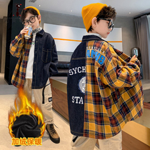 Autumn and winter boys plus velvet shirt long sleeve plaid coat big children thick warm shirt tide SY-6936