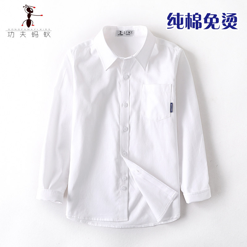 Boy free of ironing white shirt long sleeve pure cotton Children performance chorus officialdThe dress white shirt Elementary school uniforms