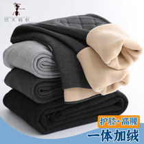 Autumn and winter boys one plus velvet double layer thick warm pants school uniform artifact large childrens lamb wool cotton pants inside