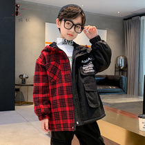 Winter boys with cotton-padded coat warm-up big children hooded windbreaker boy plus velvet coat SY-6930
