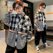Boys long-sleeved shirt plaid coat thick boy spring and autumn fried street childrens tide shirt SY-6933