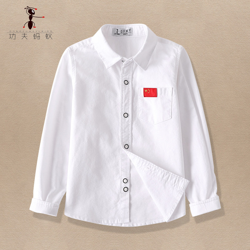 Boy white shirt pure cotton spring and autumn elementary school students choir six-one shirt performing school uniform children long sleeve shirt
