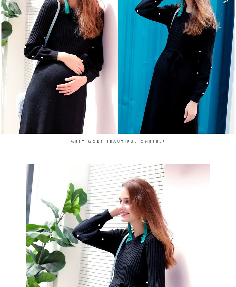 Váy tháng 10 nổi tiếng cho bà bầu đan váy mùa xuân thời trang 2019 mới thả lỏng đáy quần nữ dài phiên bản Hàn Quốc đầm bầu thời trang