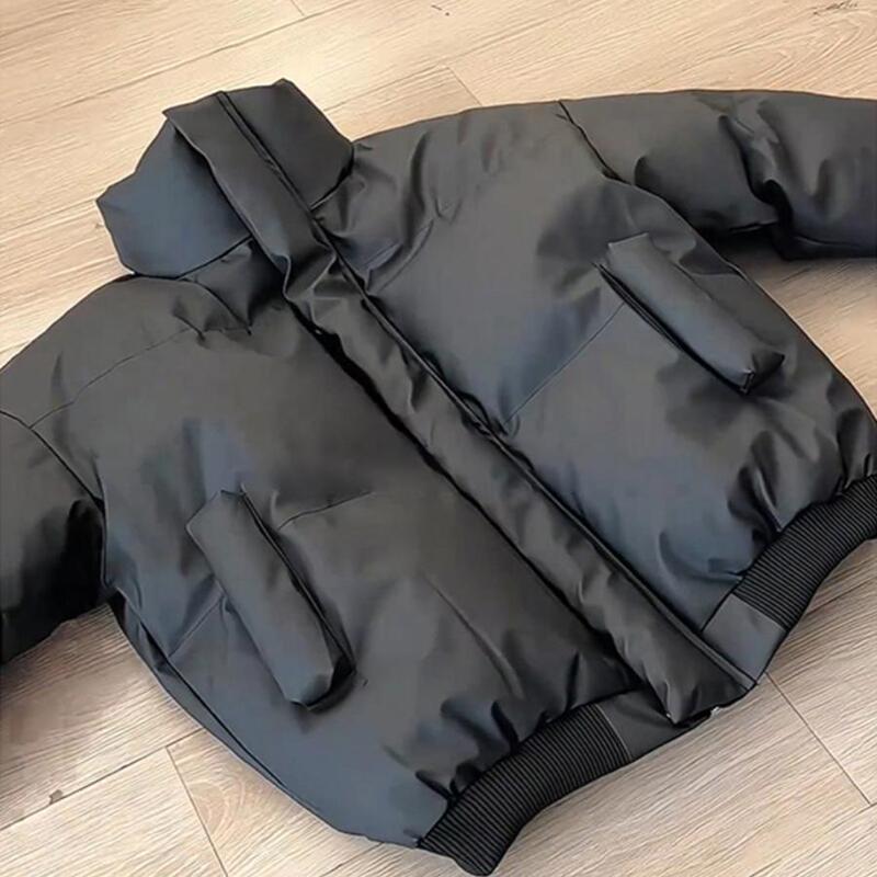 Black Warrior Pu Leather down Jacket Winter Cotton Coat Stand Collar Thickened Warm Cotton Short Winter Coat