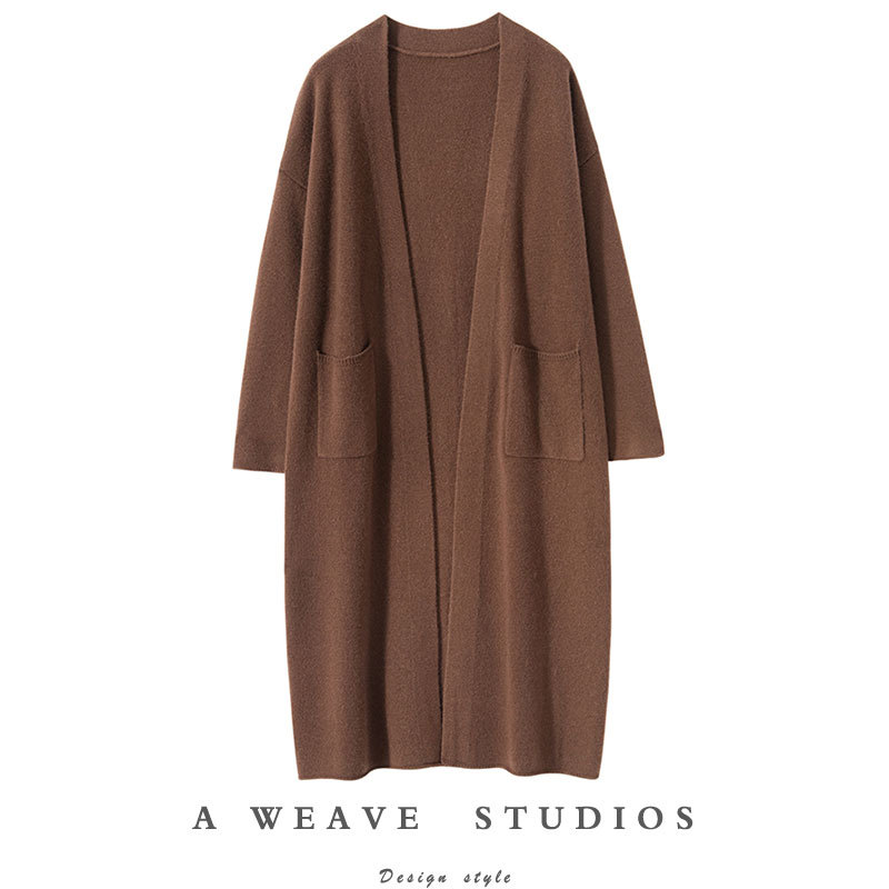 Inner Mongolia 2026 Spring New 100% Pure Cashmere Knitted Cardigan for Women, Solid Color with Pockets, Elegant Coat