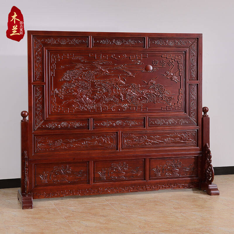 Dongyang wood carving solid wood hotel screen Chinese-style home barrier brake double-sided carving seat screen living room Feng shui entrance partition