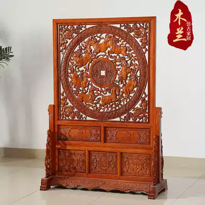 Dongyang woodcarving flowers blossom rich screen solid wood vertical floor-to-ceiling screen living room Chinese style feng shui porch partition