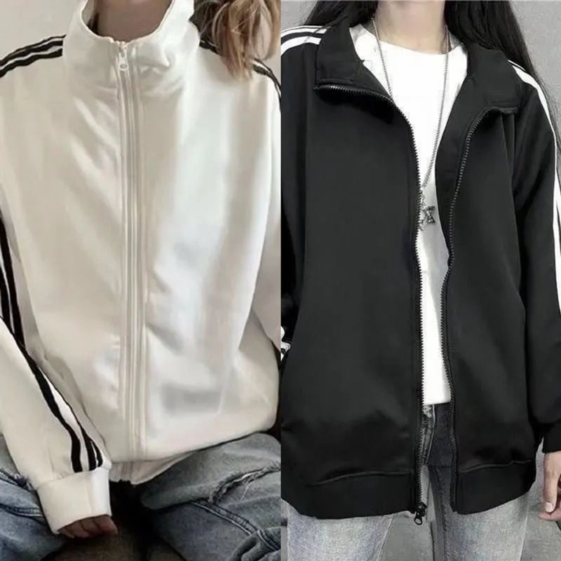 Spring and Autumn Thin Sports Jacket with Three Stripes, Long-Sleeved Casual Loose Early Autumn Cardigan Sweatshirt Couple Style Top Spring and Autumn Thin Sports Jacket with Three Stripes, Long-Sleeved Casual Loose Early Autumn Cardigan Sweatshirt Couple Style Top