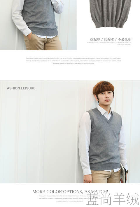 Áo len nam cổ chữ V đan len ấm áp áo len vai rắn màu cashmere không tay vest mùa thu đông phiên bản Hàn Quốc của bố len dệt kim
