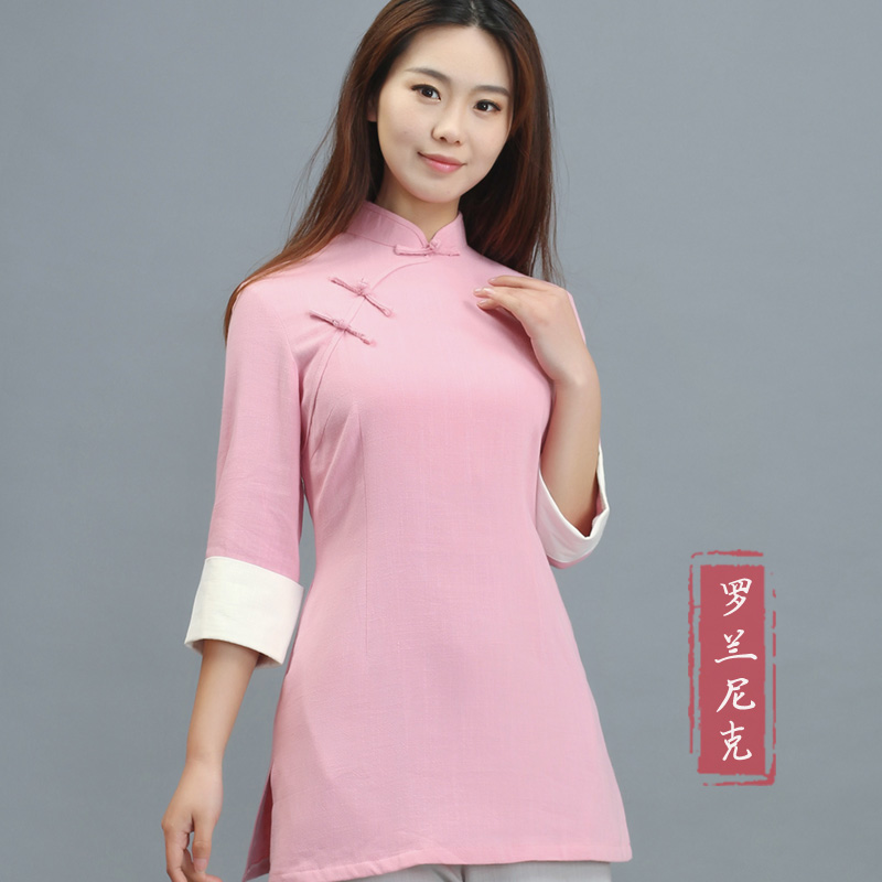 Chinese style women's clothing Chinese retro Cheongsam top plate buckle slim Tang dress Tea art improvement Hanfu women's traditional culture