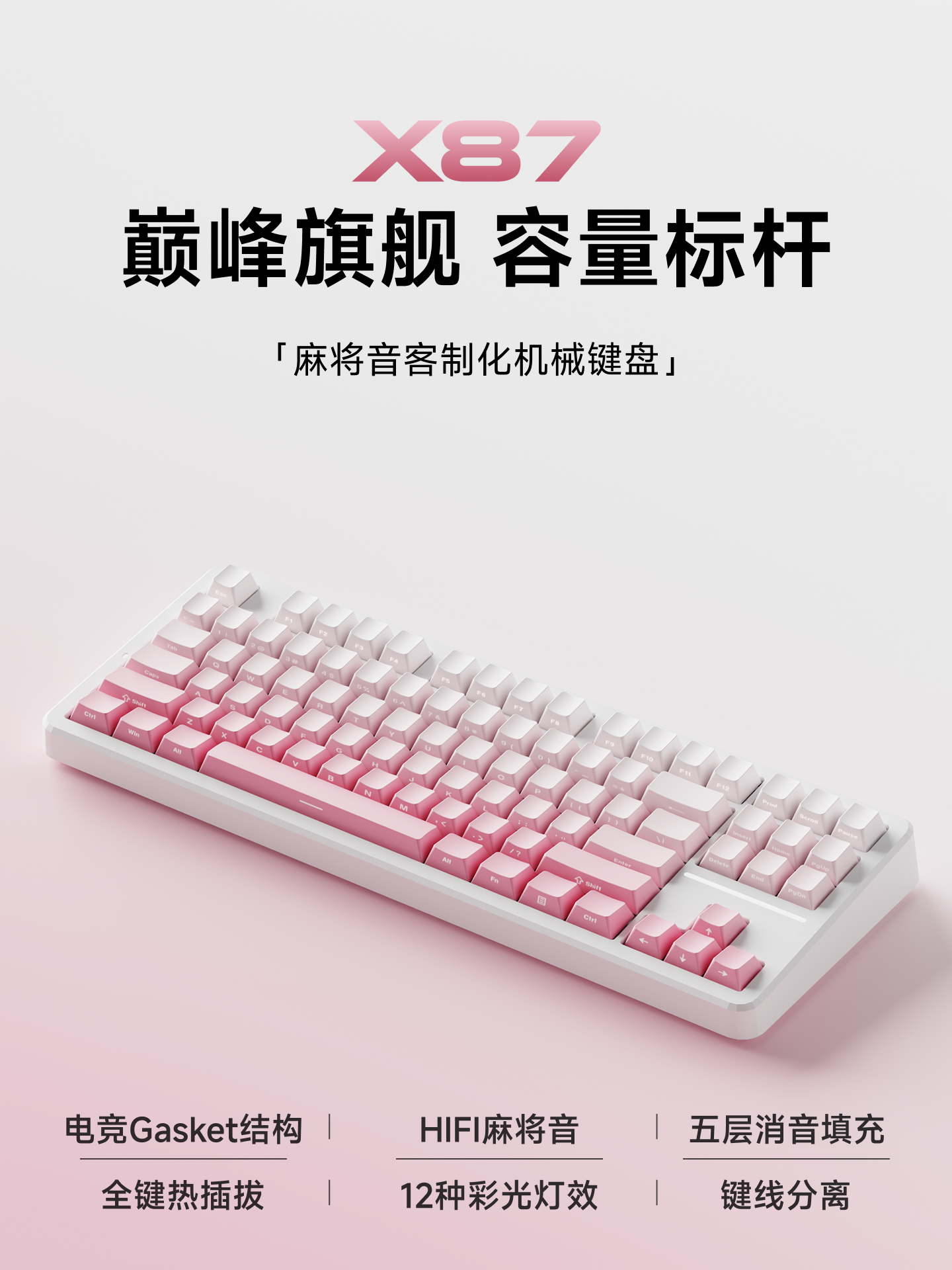 Forerunner X87 Customized Mechanical Keyboard Wired High-Quality Pink Side-Engraved Office Gaming E-Sports Mahjong Hifi