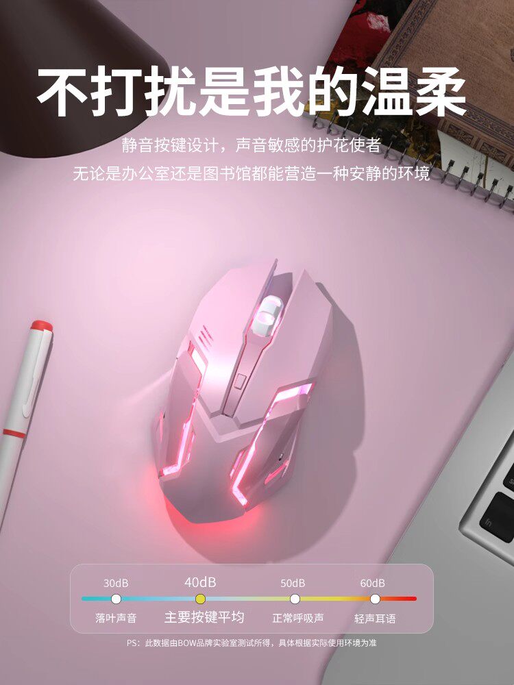 Forerunner Wireless Mouse Bluetooth Dual-Mode Silent Rechargeable Mechanical Gaming Mouse for Girls Pink Wireless Computer