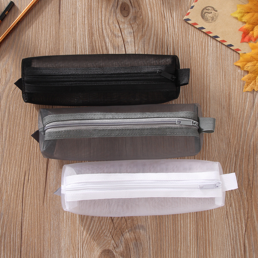 Grid Small Square Bag Mesh Yarn Pen Bag Junior High School Students Portable Pure Color Pencil Case