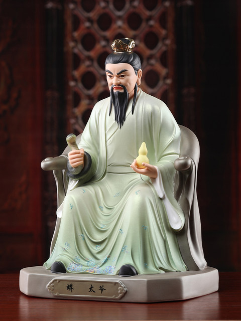 Seven Treasures Ceramics 12inch Ceramic Statues of the Grandfather and Grandmother of the Python Clan, the Four Great Families, for Home Worship