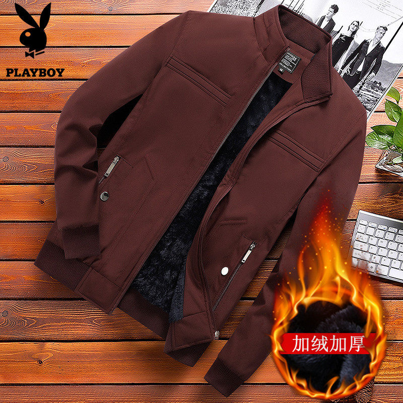 Playboy Dad Jacket Autumn and Winter Casual Stand Collar Middle-aged Men's Jacket 40 Years Old 50 Father Fleece Jacket