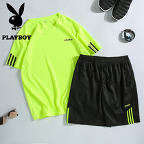 FlorPlayboy Men T-Shirt Short Sleeve Summer Ultra Thin Ice Silk Speed Dry Sport Suit Wear A Set Of Running