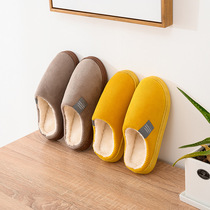Simple winter cotton slippers male and female couples indoor warm thick soles wear resistant and anti-slip home flat soles plush color