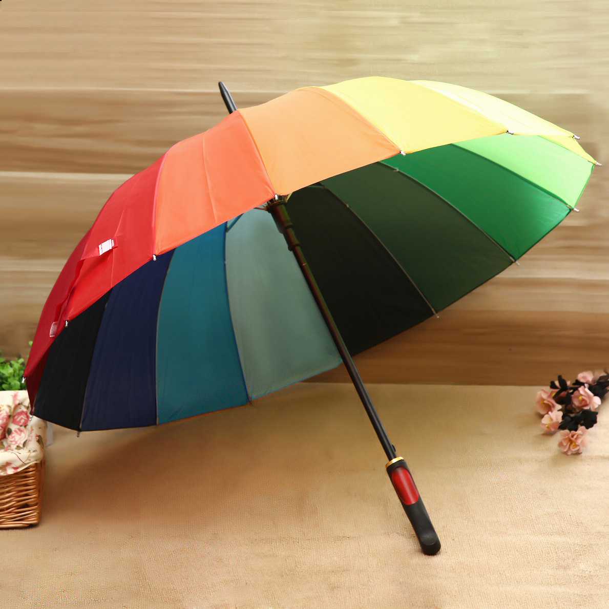 16K Creative Rainbow Umbrella Long Handle Automatic Umbrella Straight Rod Umbrella Semi-Automatic Aluminum Alloy Anti-ultraviolet Large