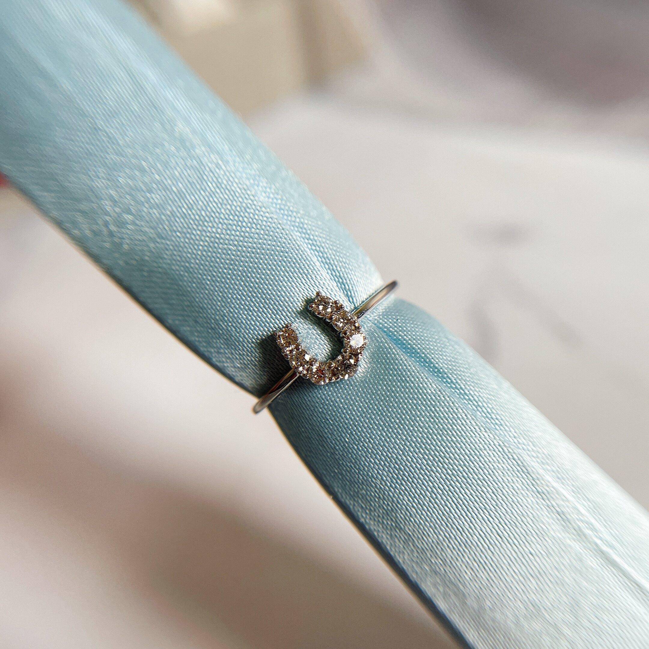 Classic U-type horseshoe 0 carat 2 with diamond Pt950 Platinum drilling ring Japanese craft minimis Joins to the ring female