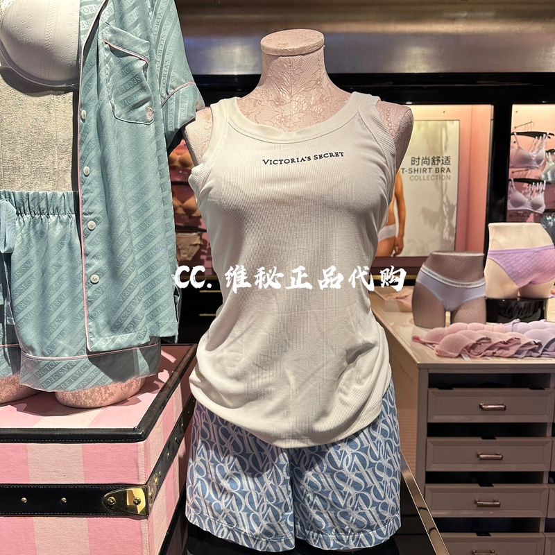 Victoria's Secret New Letter Round Neck Casual Cotton Plaid Home Clothes Fitness Slim T-Shirt Vest