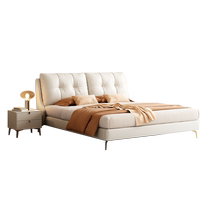 Fimax Italian minimalist light luxury leather bed solid wood bed storage bed bedroom double bed 1 8m modern simple