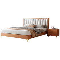 Feimashi light luxury modern simple master bedroom small apartment wedding bed minimalist double soft bag 1 8m solid wood and leather bed