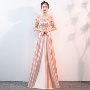 Evening dress prom gown Grand chorus performance dress evening dress female long pink banquet fashion host dress