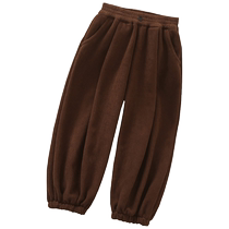 Girl Integral Suede Pants Plus Suede Thickened Autumn Winter Style 2023 New Children Light Core Suede Casual Loose Light Cage Pants