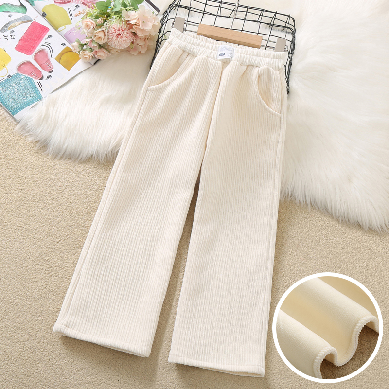 Girl Pants Autumn Winter Style Foreign Air Great Boy Girl Chenille Gill Suede Thickened Straight Drum Pants Children Casual Broadlegged Pants-Taobao