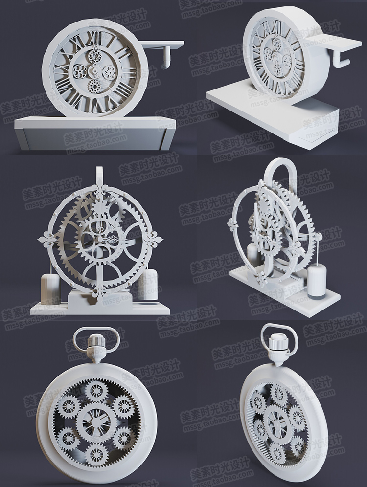 图片[8]-创意蒸汽朋克时钟齿轮钟表blender C4D模型3d素材白模无材质C1540-cg男孩