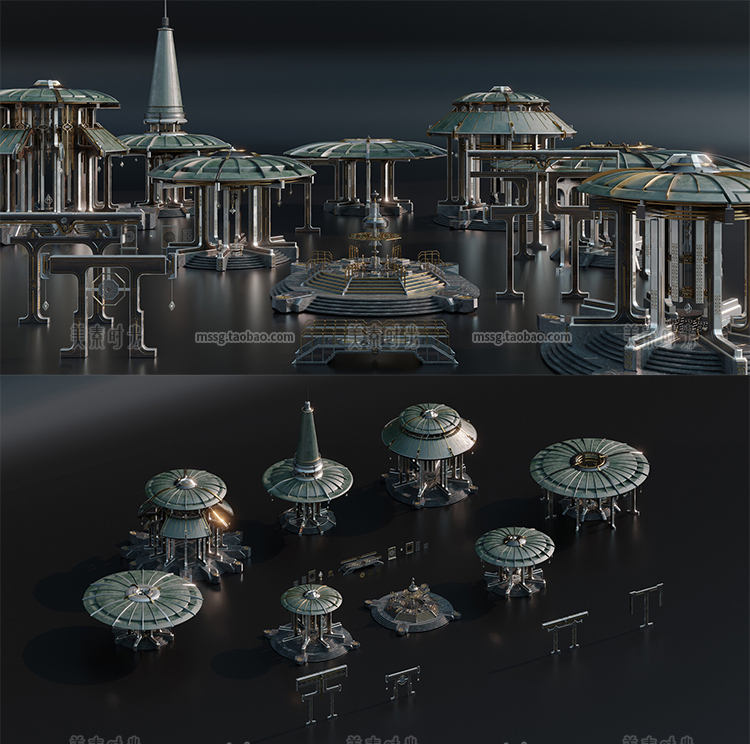 图片[5]-神圣的寺庙玄幻圆顶科幻建筑套件blender模型c4d素材fbx obj文件-cg男孩