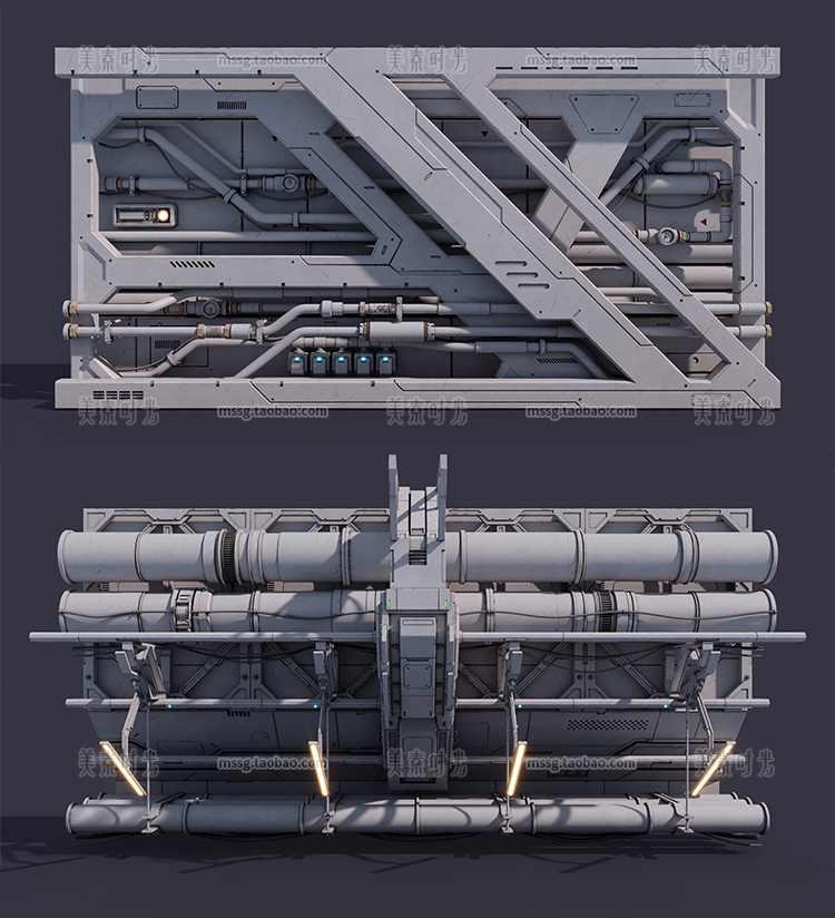 图片[5]-科幻空间建筑面板工业管道墙壁组件套件C4D模型3D立体素材fbx obj-cg男孩