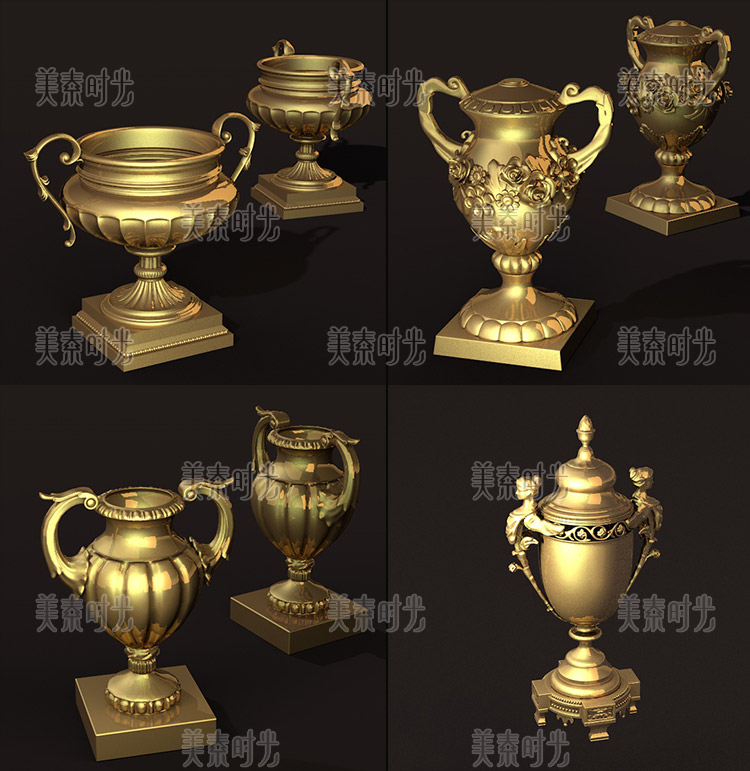图片[4]-5个金属冠军雕花荣誉奖杯C4D模型OBJ格式文件3d立体三维素材C1055-cg男孩