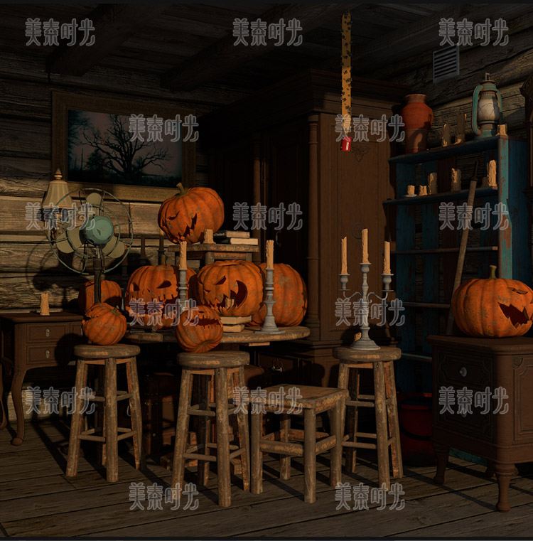 图片[3]-万圣节南瓜小木屋凳子烛台蜡烛室内场景C4D模型FBX格式3d素材C911-cg男孩