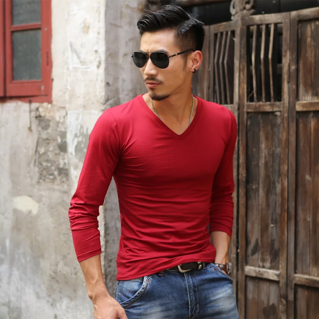 Mùa thu / mùa đông t-shirt dài tay áo T-shirt ấm mỏng mens đồ lót áo một mảnh áo đáy máu cơ thể