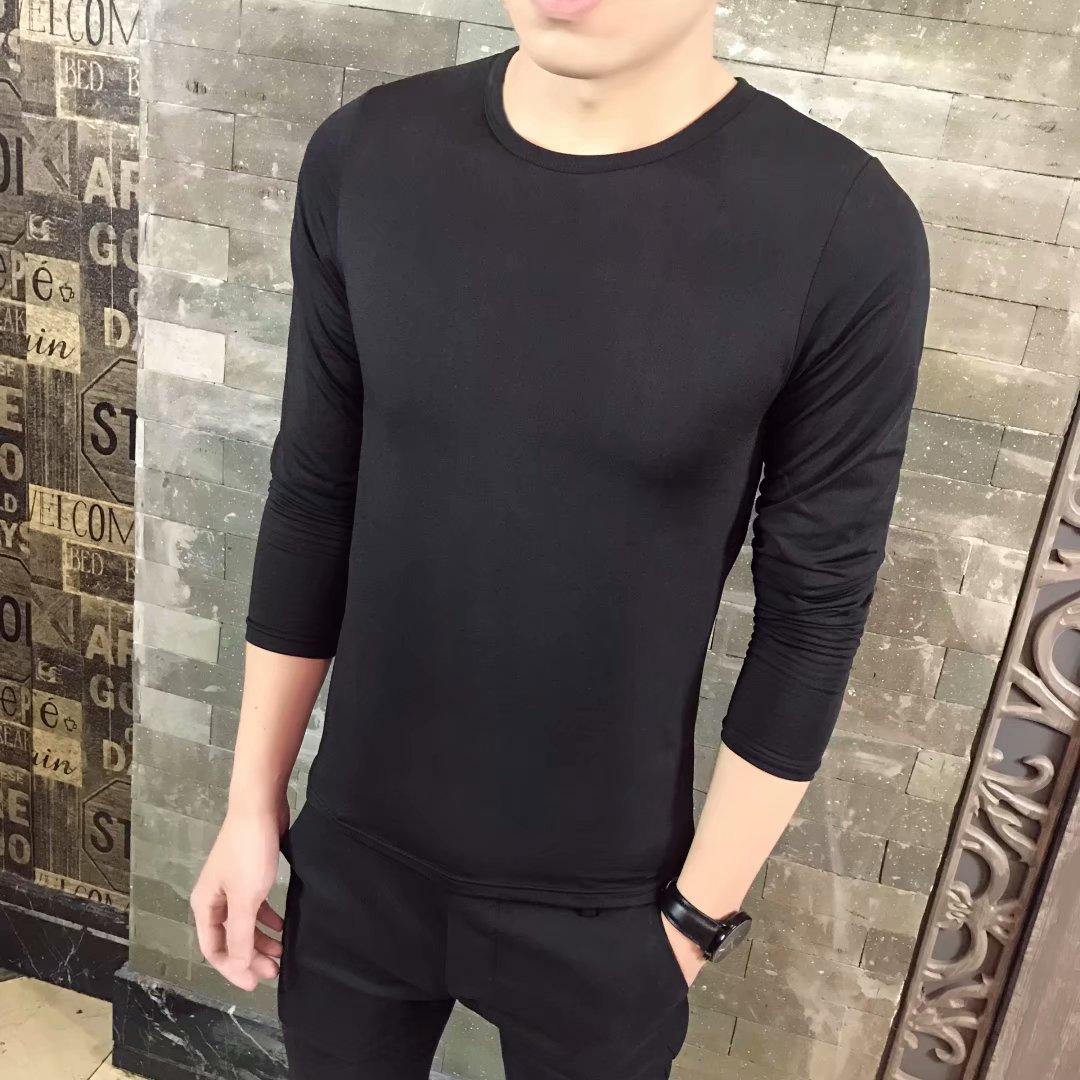 Mens dài tay T-shirt màu tinh khiết siêu mỏng một mảnh áo khoác trẻ chặt chẽ đáy ấm đồ lót mens mùa thu mùa đông mặc.