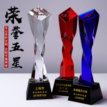 Blue Crystal Trophy Customized Competition Making Twisted Pillar Trophy Company Awards Medal Customized Souvenirs