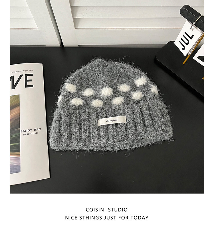 Koreanische Retro-Strickmützen mit Kontrastfarbenen Polka Dots für Männer und Frauen, Winter, dick, warm, Ohrenschutz, Slouchy Skullies Mütze – Detail 18