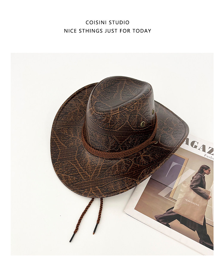 Vintage Kunstleder Western Cowboy Hut Gentleman Jazz Hüte für Männer Frauen Outdoor Reise Cowgirl Hut – Detail 14