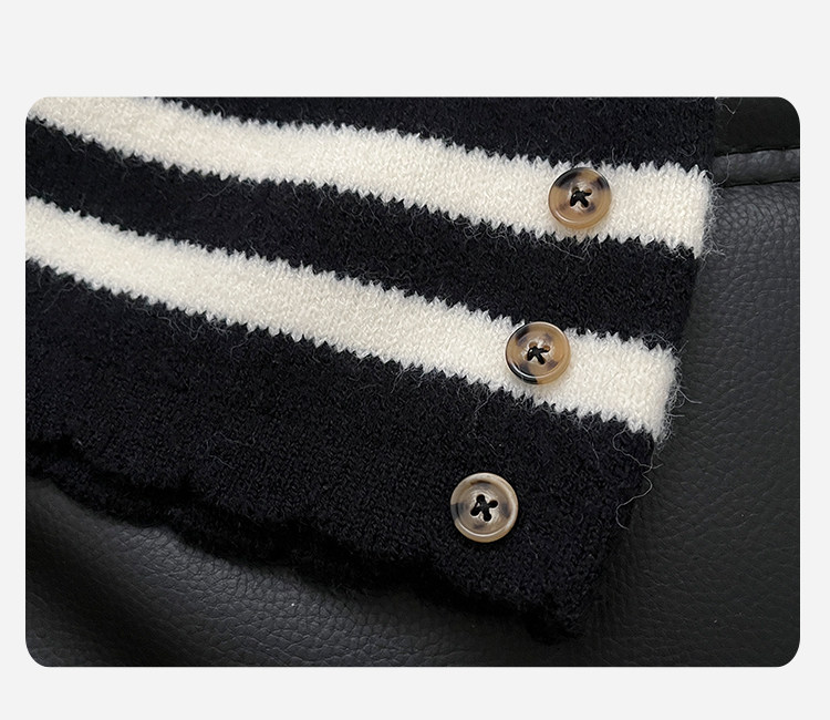 Retro Color-Block Gestreifte Strickmützen mit Knopfverzierung Unisex Damen Herren Winter Warme Streetwear Lässige Slouchy Skullies Mütze – Detail 4