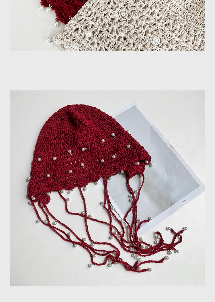 Japanische Retro handgemachte gestrickte Blumenpullover Hüte für Frauen Frühling Sommer dünne hohle atmungsaktive vielseitige Mützen Kappe – Detail 3