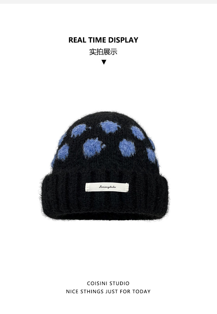 Koreanische Retro-Strickmützen mit Kontrastfarbenen Polka Dots für Männer und Frauen, Winter, dick, warm, Ohrenschutz, Slouchy Skullies Mütze – Detail 5