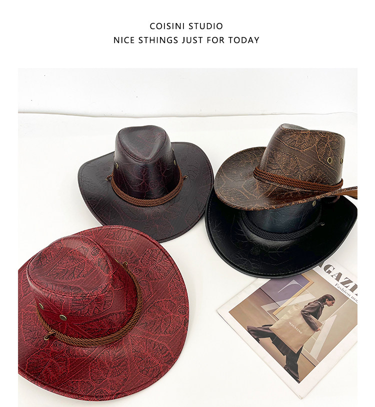 Vintage Kunstleder Western Cowboy Hut Gentleman Jazz Hüte für Männer Frauen Outdoor Reise Cowgirl Hut – Detail 3