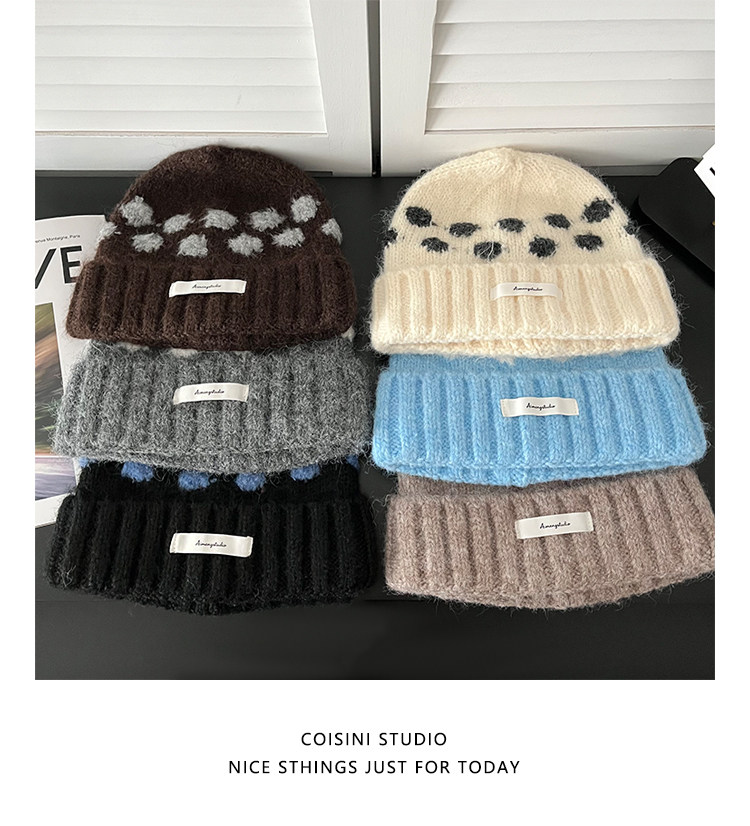 Koreanische Retro-Strickmützen mit Kontrastfarbenen Polka Dots für Männer und Frauen, Winter, dick, warm, Ohrenschutz, Slouchy Skullies Mütze – Detail 11