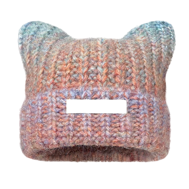 Korean version of Yabifeng cute cat's ear gradient knitted woolen hat female autumn and winter keep warm ear and cold hats couples show small face