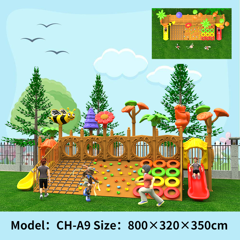 Outdoor Large Yellow Flower Pears Wood Slide Slide Ladder Climbing Frame Children Fitness Combination Training Little Doctoral Slide Toy