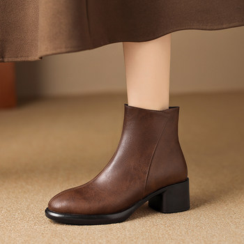 Simple retro thick heel plus velvet warm fashionable short boots