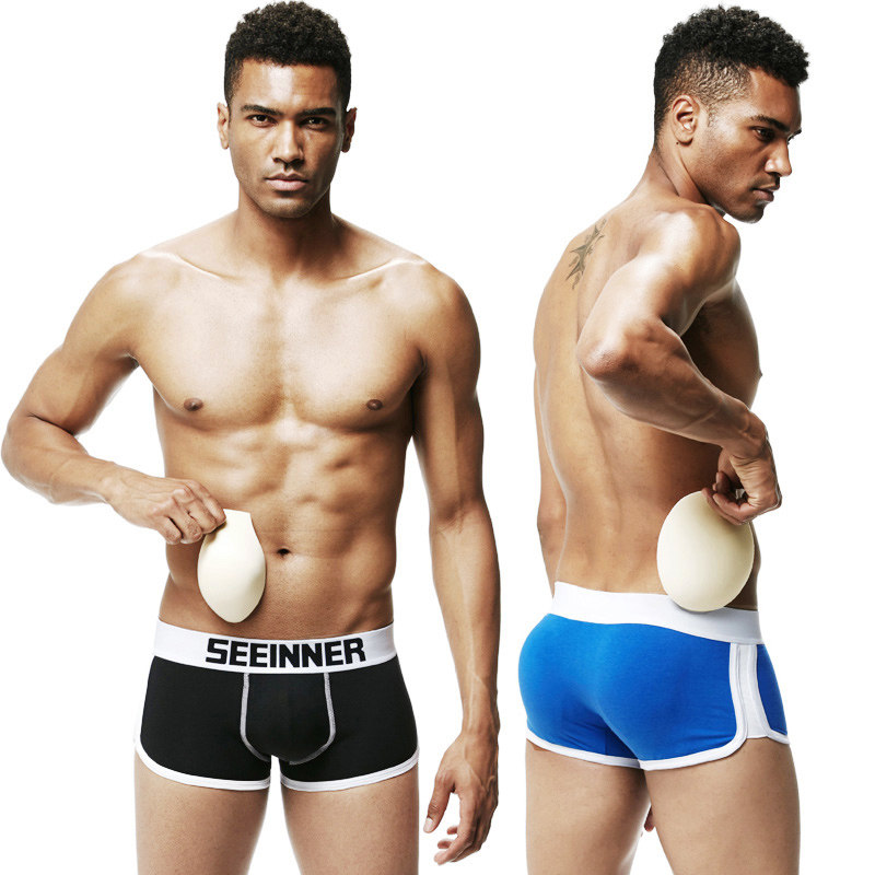 2 packs of young men's boxer pants cotton butt lifter buttocks cup pads sexy panties fake buttocks
