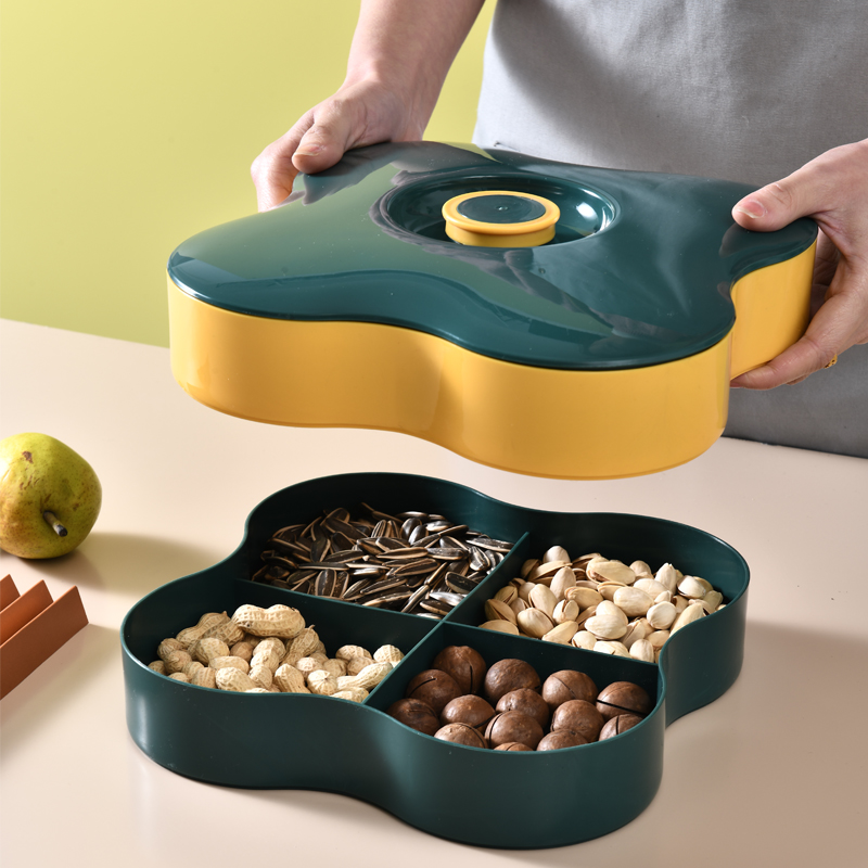 Creative Double Layer Dry Fruit Pan Modern Living Room Home Fruit Snack Melon Nuts Dried Fruits Candy Box Sub with cover-Taobao