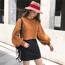 (Limited time 3 fold) Zhang Zuzuo 997 high waist short solid color long sleeve pullover sweater slim strap waist